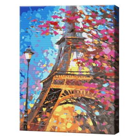 Эйфелева башня и цветущее дерево, 30x40 см, картина по номерам