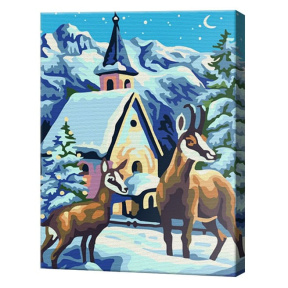 Олени у зимнего домика, 30x40 см, картина по номерам