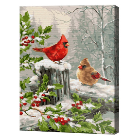 Птички на заборе зимой, 30x40 см, картина по номерам