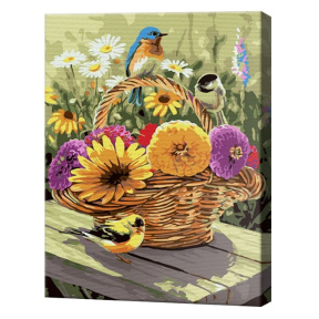 Корзинка с цветами, 30x40 см, картина по номерам