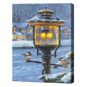 Синички на заснеженном фонаре, 30x40 см, картина по номерам