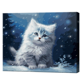 Серый котенок и снегопад, 40х50 см, картина по номерам