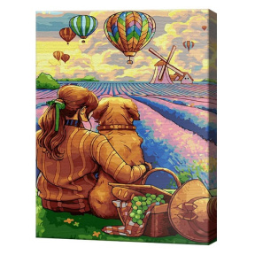 Девушка с собакой среди лаванды, 40x50 см, картина по номерам