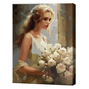 Девушка с белыми розами, 40х50 см, картина по номерам
