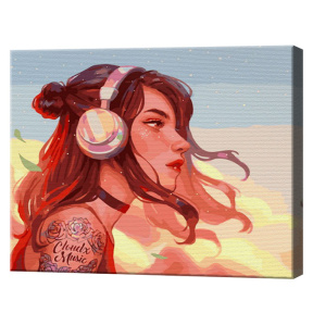 Девушка в наушниках, 40х50 см, картина по номерам