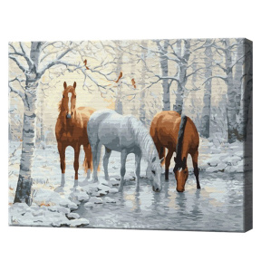 Кони в зимнем лесу, 40x50 см, картина по номерам