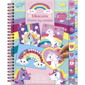 Unicorn Carte de activitati cu autocolante pe numere, 10 puzzle-uri, 5 coli, 10 pagini de colorat