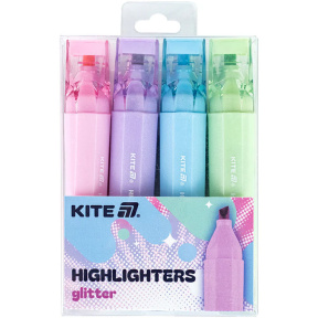 Marker evidențiator Kite, Creative Glitter, set de 4