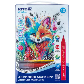 Markere acrilice Kite Creative cu pensulă, set de 12