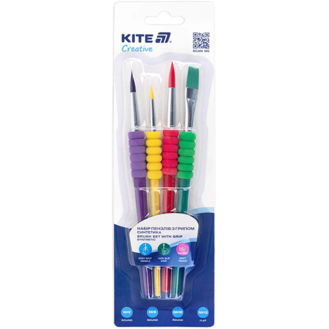 Set creativ Kite de 4 pensule cu mâner sintetic