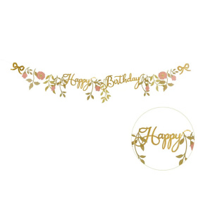 Баннер "С днём рождения", цветы, розово-золотой, 130 см