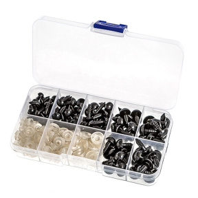 Set ochi din plastic cu siguranțe, negri și transparenți, mix, 100 buc