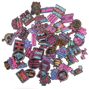 Autocolante vinil – Sloganuri motivaționale, 5–8 cm, 50 buc., neon