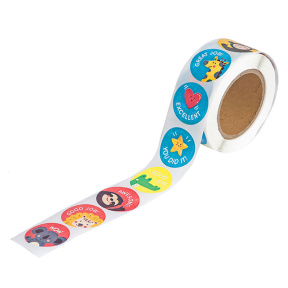 Autocolante motivaționale 2,5 cm, animăluțe drăguțe și simboluri, 500 buc pe bandă