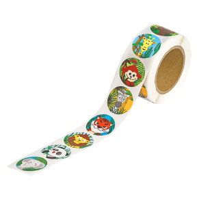 Autocolante motivaționale 2,5 cm, animăluțe din junglă, 500 buc pe bandă