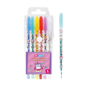 Набор гелевых ручек ArtSpace "Кот-сластена" 6 цветов, 1,0 мм, с блестками