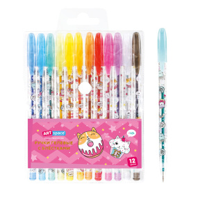 Набор гелевых ручек ArtSpace "Кот-сластена" 12 цветов, 1,0 мм, с блестками