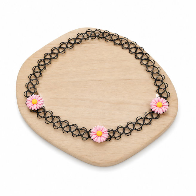 Coliere CHA negre, floare roz