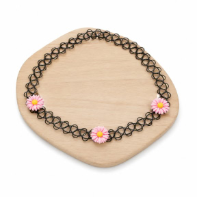 Coliere CHA negre, floare roz