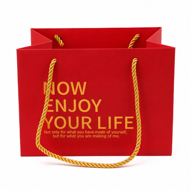 Pungă cadou din hârtie „NOW ENJOY YOUR LIFE”, roșu, 20*20cm