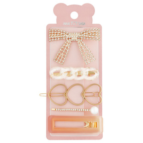 Agrafe pentru păr MESHU, aurii, 5 buc., cu agățătoare euro