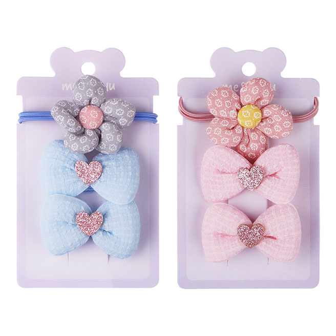 Set de accesorii pentru păr MESHU, elastic 1 buc., diametru 5 cm, agrafe 2 buc., 4 cm, asortate, agățătoare euro