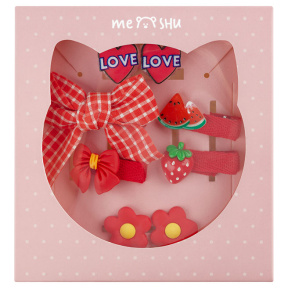 Set de accesorii pentru păr MESHU, roșu, 10 piese, cutie de carton