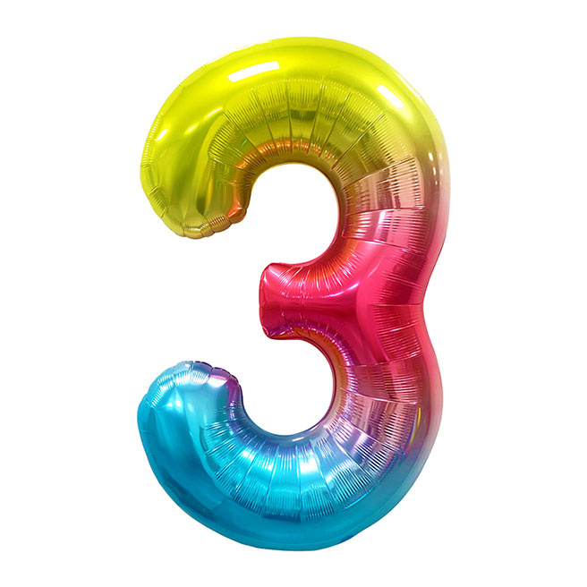 Balon folie, 40", MESHU, cifra 3, gradient curcubeu