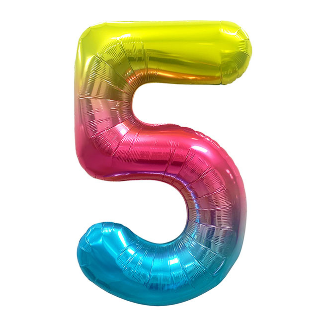 Balon folie, 40", MESHU, cifra 5, gradient curcubeu