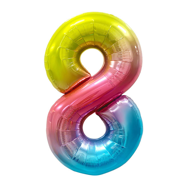 Balon folie, 40", MESHU, cifra 8, gradient curcubeu