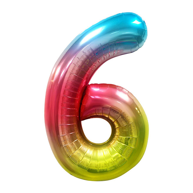 Balon folie, 40", MESHU, cifra 6, gradient curcubeu