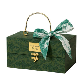 Подарочная коробка-шкатулка с ручкой, оливковая, 25 * 14 * 12 см