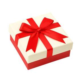 Коробка подарочная для украшений, 7*7*3.5 см, квадратная, белая с красной лентой