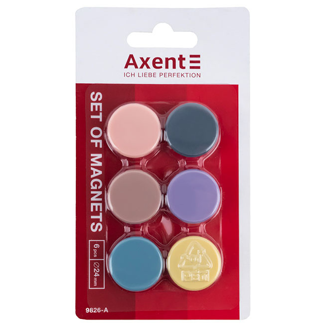 Set de magneți rotunzi (d=24mm, 6 buc) AXENT colortate pentru tablă