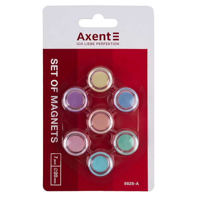 Set de magneți rotunzi (d=20mm, 7 buc) AXENT colorate pentru tablă