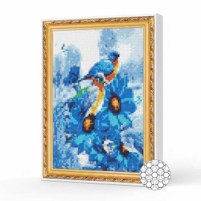 Птички на синих цветах, 20x30 см, алмазная мозаика