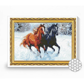 Кони в снегу, 20x30 см, алмазная мозаика