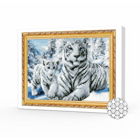 Белые тигры в лесу, 20x30 см, алмазная мозаика