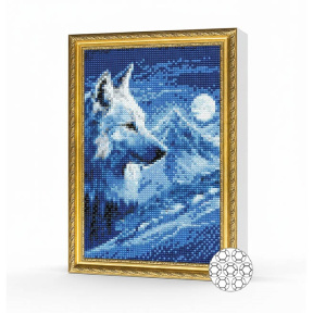 Белый волк и горы, 20x30 см, алмазная мозаика