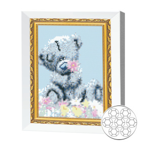 Mozaic cu diamante 20x30 cm Ursulet de plus cu o floare