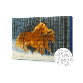 Кони в зимнем лесу,Алмазная мозаика 30x40 см