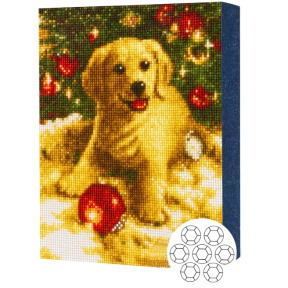 Щенок у ёлки, Алмазная мозаика 30×40 см