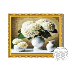 Mozaic cu diamante 30x40 cm Hortensii albe