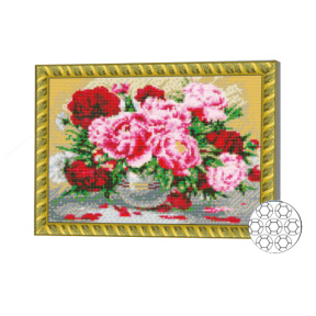 Букет красных и розовых пионов 30x40 см Алмазная мозаика