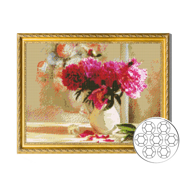 Mozaic cu diamante 40x50 cm Bujori in vaza
