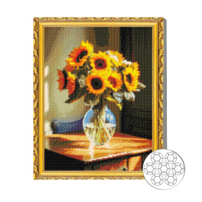 Подсолнухи в стекляной вазе 40x50 см Алмазная мозаика