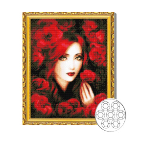 Девушка среди алых цветов 40x50 см Алмазная мозаика
