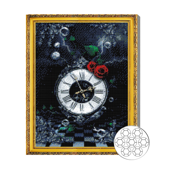 Mozaic cu diamante 40x50 cm Ceas si trandafiri