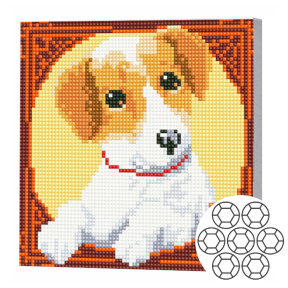 Mozaic cu diamante „Cățeluș alb-roșcat”, 20×20 cm