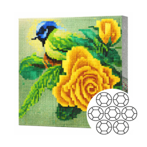 Pițigoi și trandafiri 20×20 cm Mozaică cu diamante